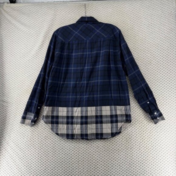 Rag & Bone Top Birdie Plaid Button Down Shirt Long Sleeve Blue Tan Gray Size LG - Picture 6 of 8